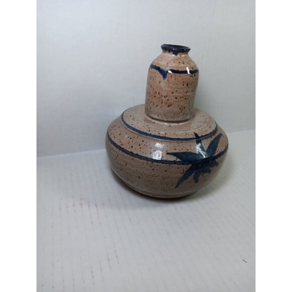 Vintage Signed Handmade Studio Art Pottery Stoneware Bud Vase Glazed Blue Beige - Picture 3 of 7